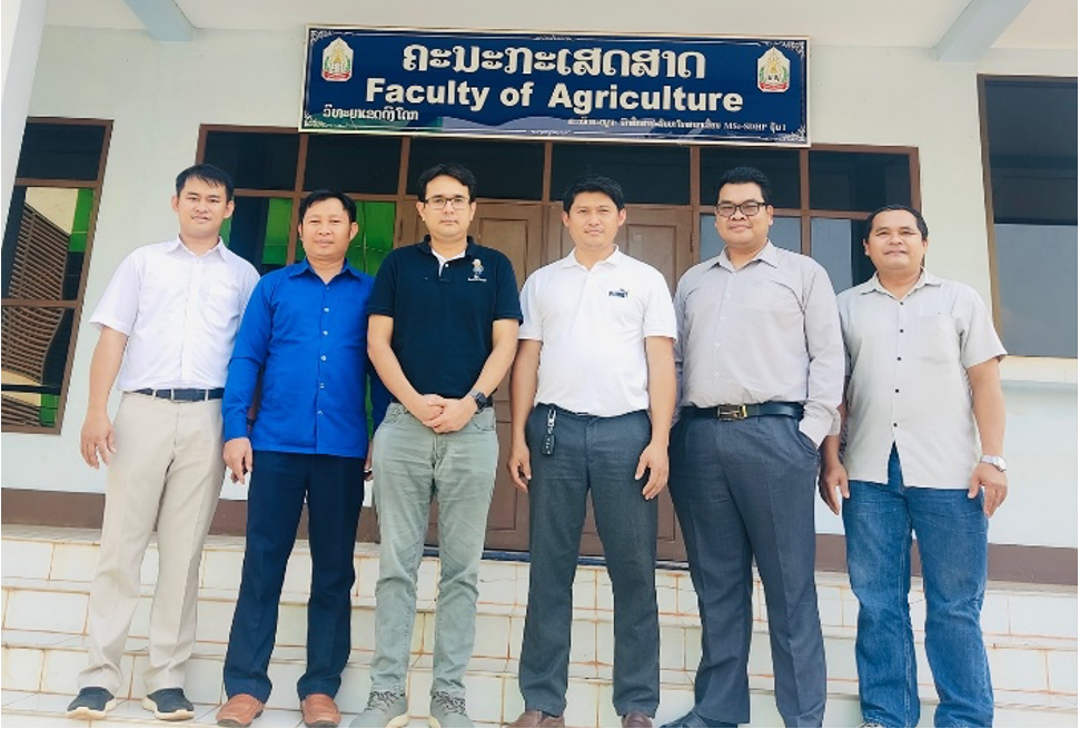 Figure 1. Dr. Art Subharat (3rd from the left) alongside the NUOL trainer team, consisting of Dr. Soulasack Vannamahaxay, Dr. Khao Keonam, Dr. Sithixay Kaylath, Dr. Dethaloun Meunsene, and Dr. Khampasong Ninnasopha from left to right. This image was taken during the initial ToT training held from February 6th to 10th, 2023.